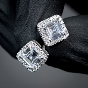 Mens Sterling Silver Cz Emerald Hip Hop Earrings